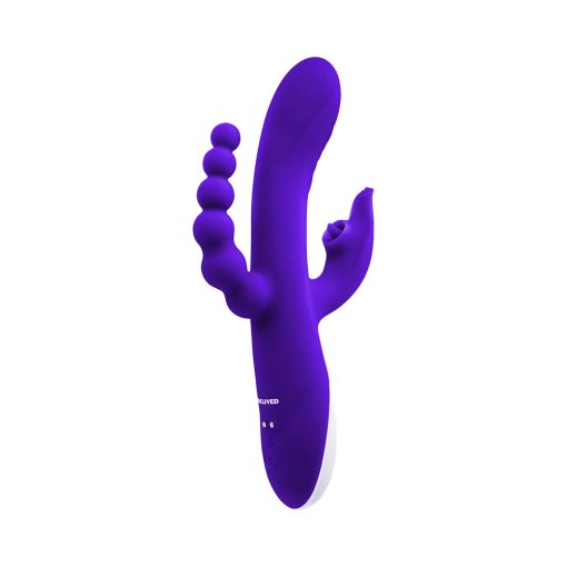 Evolved Lick Me Rechargeable Dual Entry Triple Stimulation Silicone Vibrator Purple - Image 6