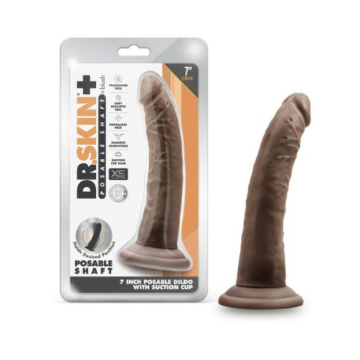 Dr. Skin Plus Realistic 7 In. Triple Density Posable Dildo Brown