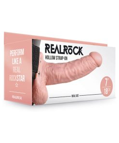 Realrock Realistic 7 In. Hollow Strap-On With Balls Beige