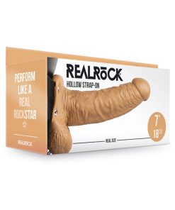 Realrock Realistic 7 In. Hollow Strap-On With Balls Tan