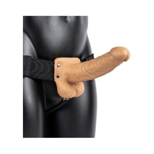 Realrock Realistic 7 In. Hollow Strap-On With Balls Tan - Image 2