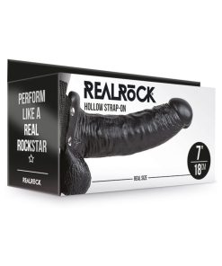 Realrock Realistic 7 In. Hollow Strap-On With Balls Black