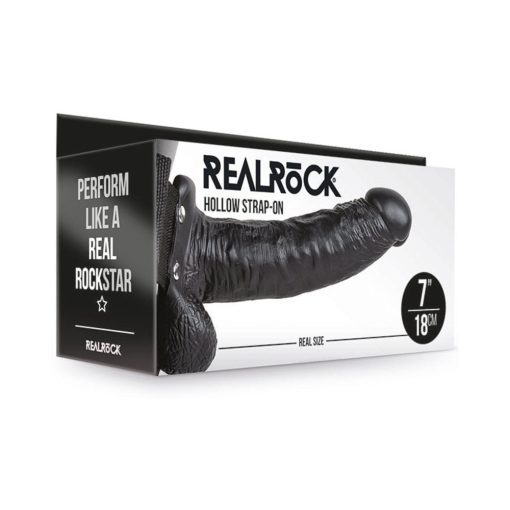 Realrock Realistic 7 In. Hollow Strap-On With Balls Black