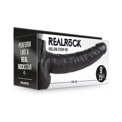 Realrock Realistic 9 In. Hollow Strap-On With Balls Black
