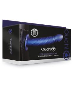 Ouch! Twisted 8 In. Hollow Strap-On Metallic Blue