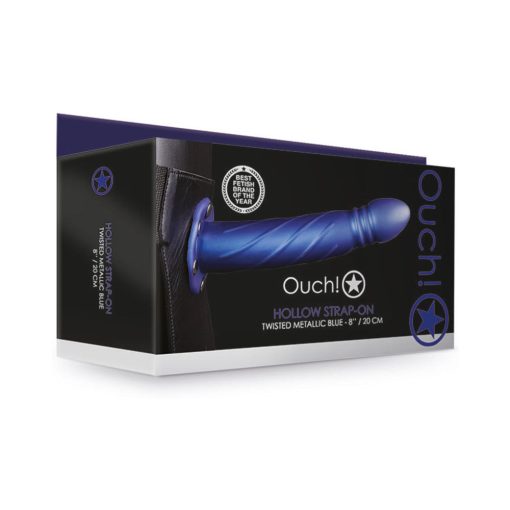 Ouch! Twisted 8 In. Hollow Strap-On Metallic Blue