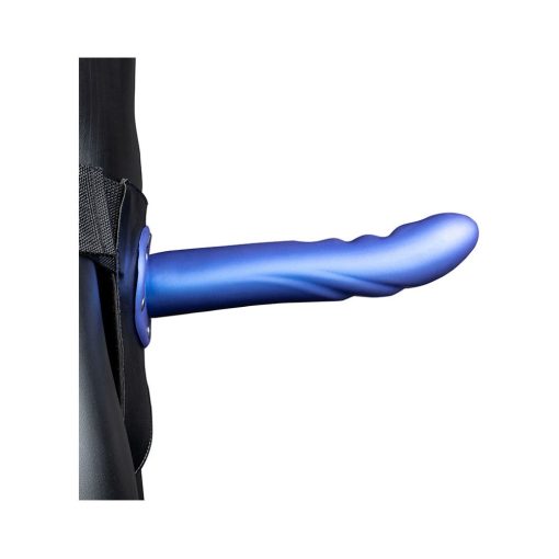 Ouch! Textured Curved 8 In. Hollow Strap-On Metallic Blue - Image 2