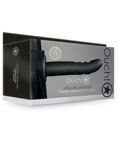 Ouch! Textured Curved 8 In. Hollow Strap-On Black