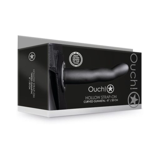 Ouch! Curved 8 In. Hollow Strap-On Gunmetal