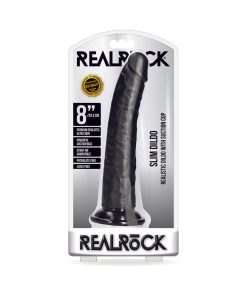 Realrock Realistic 8 In. Slim Dildo With Suction Cup Black