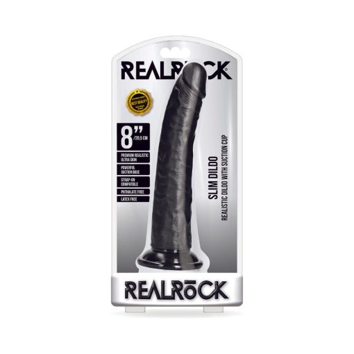 Realrock Realistic 8 In. Slim Dildo With Suction Cup Black