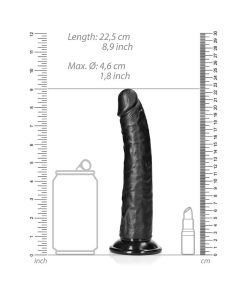 Realrock Realistic 8 In. Slim Dildo With Suction Cup Black