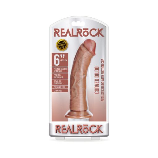 Realrock Realistic 6 In. Curved Dildo With Suction Cup Tan