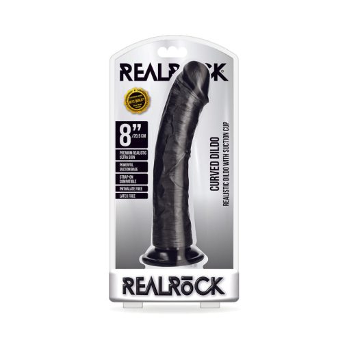 Realrock Realistic 8 In. Curved Dildo With Suction Cup Black