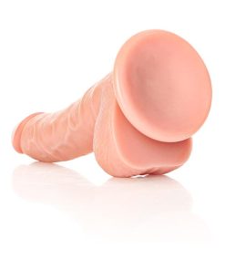 Realrock Realistic 7 In. Curved Dildo With Balls And Suction Cup Beige