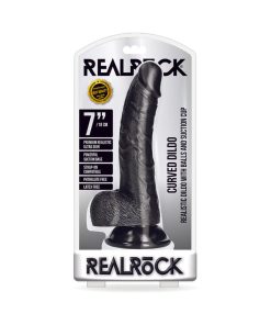Realrock Realistic 7 In. Curved Dildo With Balls And Suction Cup Black