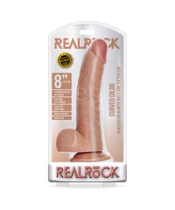Realrock Realistic 8 In. Curved Dildo With Balls And Suction Cup Tan