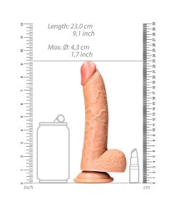 Realrock Realistic 8 In. Curved Dildo With Balls And Suction Cup Tan