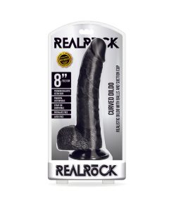Realrock Realistic 8 In. Curved Dildo With Balls And Suction Cup Black