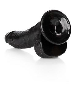 Realrock Realistic 8 In. Curved Dildo With Balls And Suction Cup Black