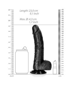 Realrock Realistic 8 In. Curved Dildo With Balls And Suction Cup Black