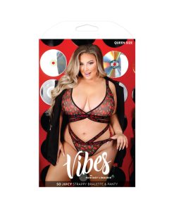 Fantasy Lingerie Vibes So Juicy Strappy Bralette & Panty Queen Size Black