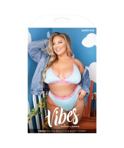 Fantasy Lingerie Vibes Fresh Halter Bralette & Booty Short Light Blue Queen Size