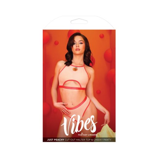 Fantasy Lingerie Vibes Just Peachy Cut-Out Halter Top & Cheeky Panty Peach L/Xl