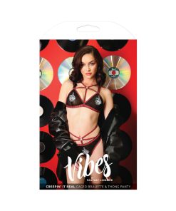 Fantasy Lingerie Vibes Creepin' It Real Caged Bralette & Thong Panty Black M/L