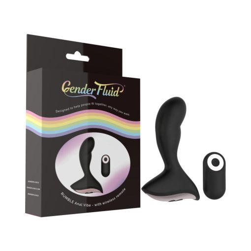 Gender Fluid Rumble Rechargeable Remote-Controlled Silicone Anal Vibrator Black - Image 11