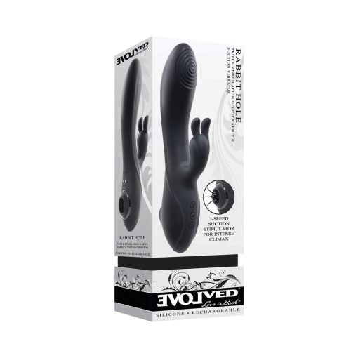 Evolved Rabbit Hole 3-In-1 Rechargeable Triple Stimulation Silicone Suction Vibrator Black