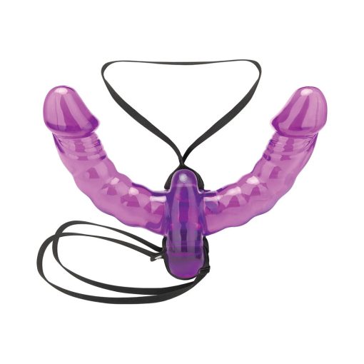 Lux Fetish Pleasure For 2 Double-Ended Strap-On Vibrating Double Dildo Purple - Image 2
