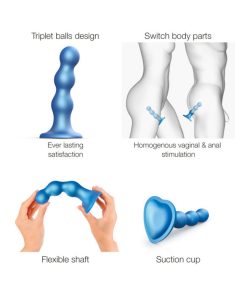 Strap-On-Me Hybrid Collection Silicone Dildo Plug Balls Metallic Blue Xl