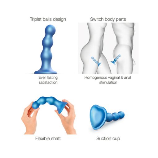 Strap-On-Me Hybrid Collection Silicone Dildo Plug Balls Metallic Blue Xl - Image 4