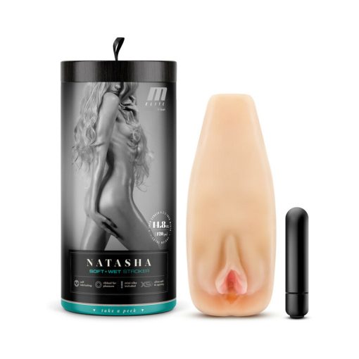 M Elite Soft + Wet Natasha Vagina Stroker With Bullet Vibrator Beige