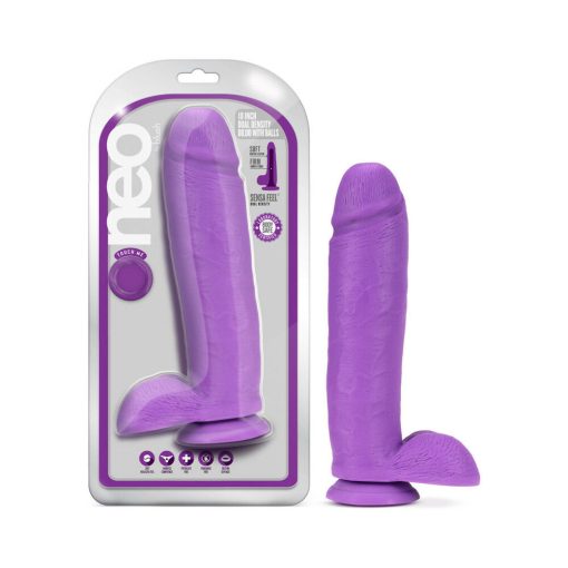 Neo 10 In. Dual Density Dildo With Balls Neon Purple