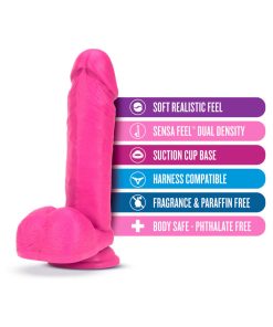 Neo 8 In. Dual Density Dildo With Balls Neon Pink
