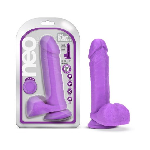 Neo 8 In. Dual Density Dildo With Balls Neon Purple