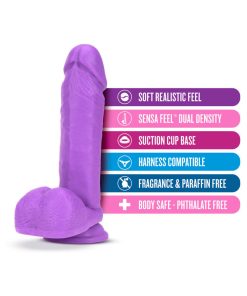 Neo 8 In. Dual Density Dildo With Balls Neon Purple