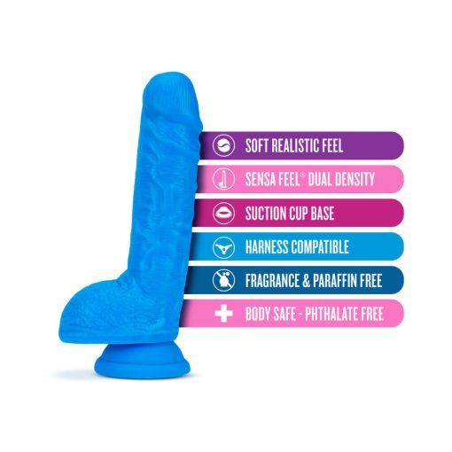 Neo 9 In. Dual Density Dildo With Balls Neon Blue - Image 5