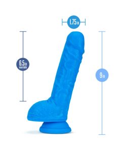 Neo 9 In. Dual Density Dildo With Balls Neon Blue