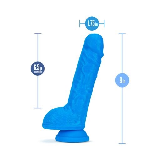 Neo 9 In. Dual Density Dildo With Balls Neon Blue - Image 7