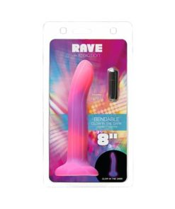 Addiction Rave Bendable 8 In. Silicone Dildo Glow In The Dark Pink Purple