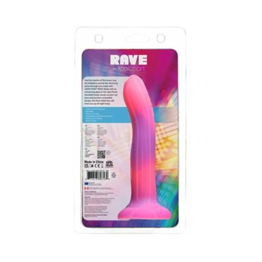 Addiction Rave Bendable 8 In. Silicone Dildo Glow In The Dark Pink Purple - Image 2