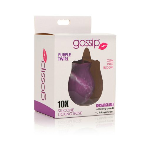 Curve Toys Gossip Cum Into Bloom Rechargeable Silicone Licking Rose Purple Twirl - Image 7