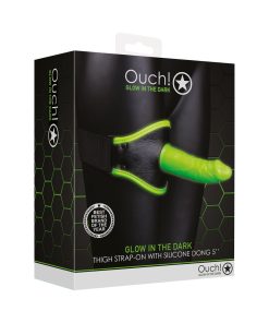 Ouch! Glow In The Dark Thigh Strap-On Harness With 5 In. Silicone Dildo Neon Green