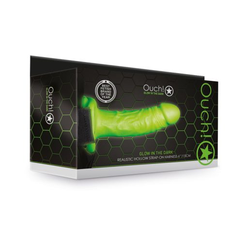 Ouch! Glow In The Dark Realistic 6 In. Hollow Strap-On Neon Green