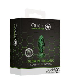 Ouch! Glow In The Dark Glass Anal Plug Clear/Green Small