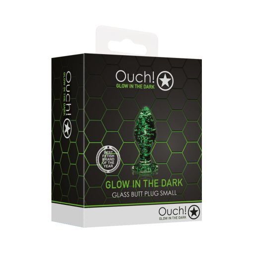 Ouch! Glow In The Dark Glass Anal Plug Clear/Green Small