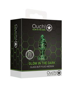 Ouch! Glow In The Dark Glass Anal Plug Clear/Green Medium